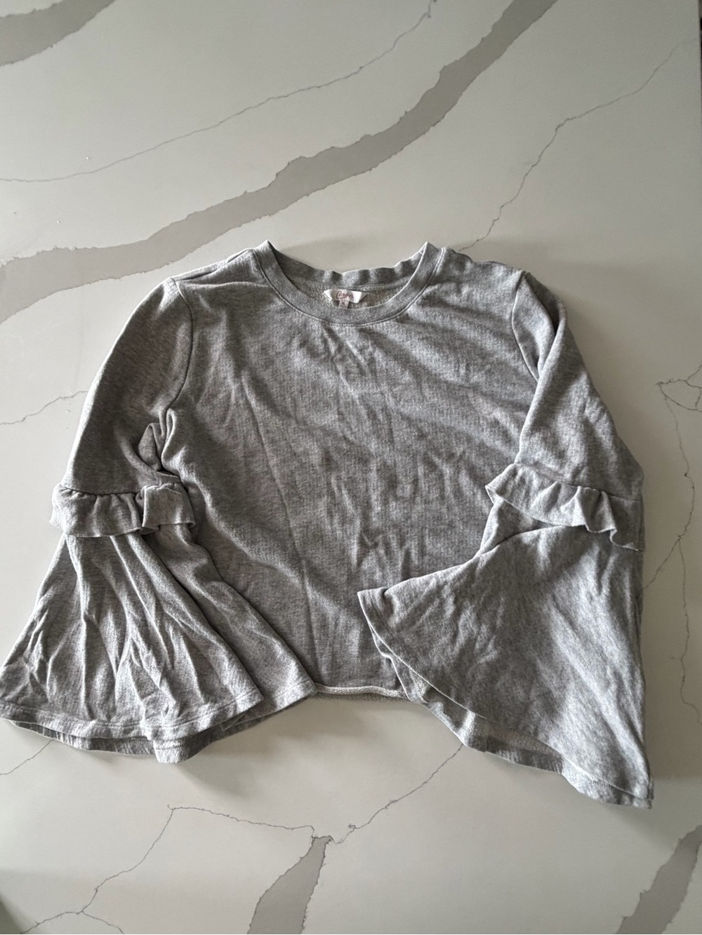 Candie’s Gray Ruffle Bell Sleeve Crop Top Sweatshirt Top Size XL